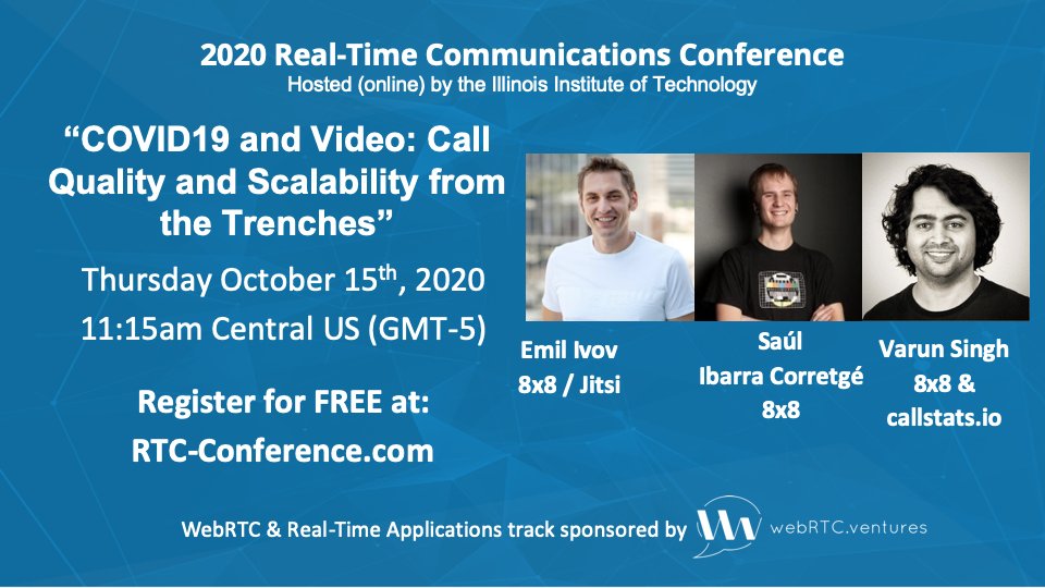WebRTC.ventures (@webrtcventures) on Twitter photo Join @IIT_RTC_Conf for a keynote on Thursday that will give you the inside scoop on how <a href="/jitsinews/">Jitsi</a> <a href="/8x8/">8x8</a> <a href="/callstatsio/">callstats.io</a> handled the surge in #WebRTC #video traffic from the pandemic. <a href="/emilivov/">Emil Ivov</a> <a href="/saghul/">Saúl Ibarra Corretgé</a> <a href="/vr000m/">Varun Singh</a> Register here: rtc-conference.com Join @IIT_RTC_Conf for a keynote on Thursday that will give you the inside scoop on how <a href="/jitsinews/">Jitsi</a> <a href="/8x8/">8x8</a> <a href="/callstatsio/">callstats.io</a> handled the surge in #WebRTC #video traffic from the pandemic. <a href="/emilivov/">Emil Ivov</a> <a href="/saghul/">Saúl Ibarra Corretgé</a> <a href="/vr000m/">Varun Singh</a> Register here: rtc-conference.com