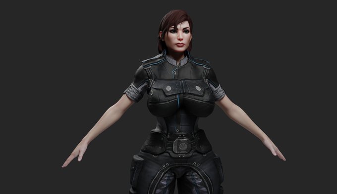 [ME] Femshep .blend

Features:
- Body rig
- Tons of mophs and facials
- Gens/butt controls
- Clothes

Thanks