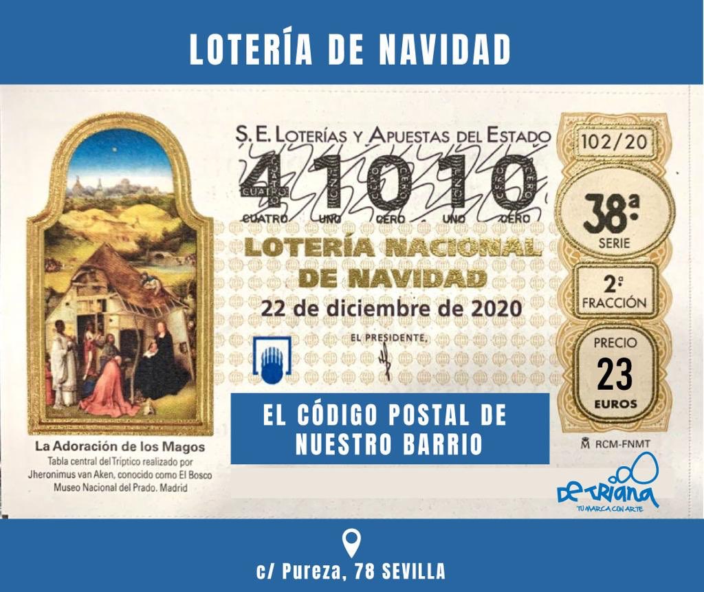 La lotería de cada año. El número de siempre. En Triana jugamos al 41010, el código postal del barrio. Hazte ya con él en c/Pureza 78.  No te quedes sin él #loteríadeNavidad #Triana #41010
