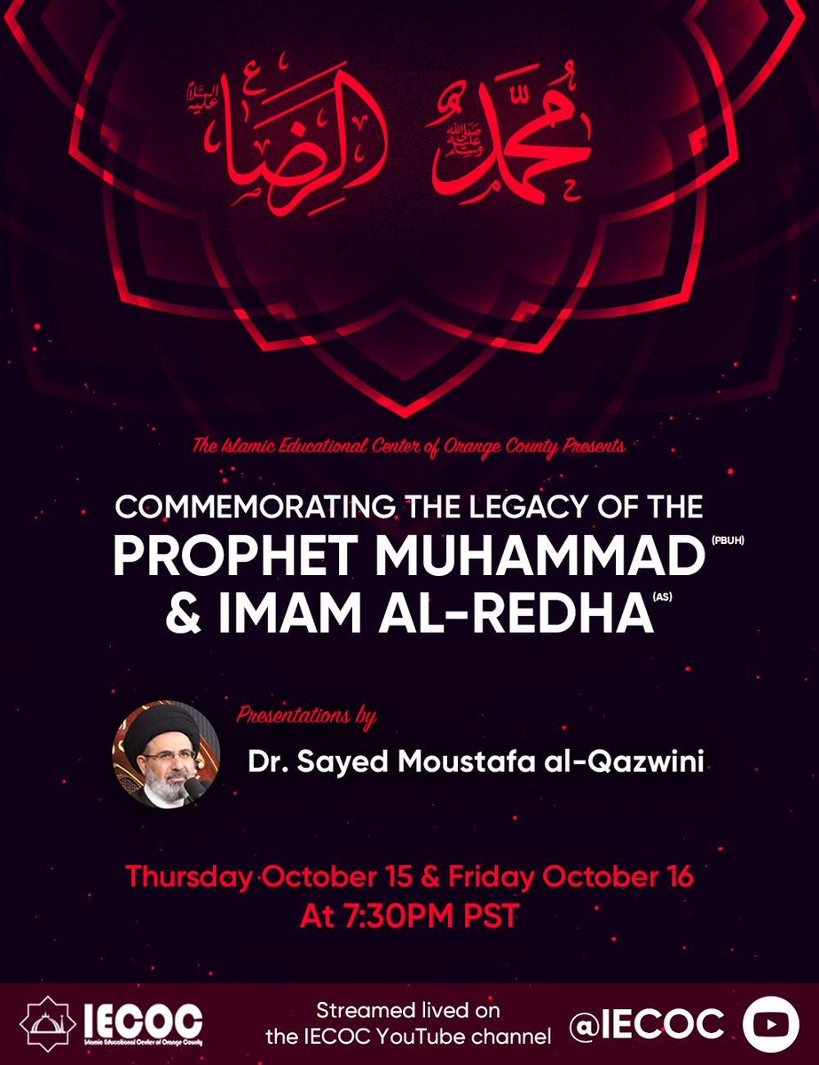 IECOC's tweet photo. Join us this Thursday and Friday evenings at 7:30 PM PST for the end of Safar programs. Details in the flyer! https://t.co/mJi2YyqvEK