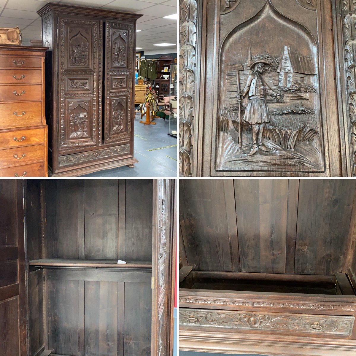 Leaving you tonight with this large carved continental cupboard. #seeyoutomorrow #astraantiquescentre #hemswell #lincolnshire #carved #continental #continentalcarvedfurniture #funiture #carving https://t.co/Pb3fhwDMiY
