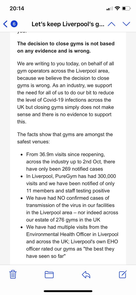 StrongStrong75's tweet photo. @mayor_anderson Email from pure gym today. 269 cases out of 36.9 million visits and no transmission cases in any of their 276 gyms. More chance of getting struck by lightning than catching it in a gym https://t.co/LaHEwlPbk5