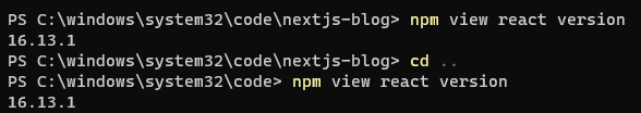 clewis890's tweet photo. @timneutkens @reactjs Checked project directory and directory above. They are running the same version https://t.co/1PEHrU1l7H