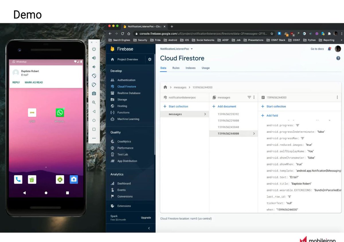 CMoulinSchwartz's tweet image. &quot;C&apos;est très facile pour 1 attaquant de créer une appli mobile malveillante. Une appli qui a une vrai plus-value, qui fonctionne mais qui va être capable en parallèle de récupérer des messages whatsApp, 1 second facteur d&apos;authentification&quot;
@fs0c131y #ConventionCrip2020 #Cybermois