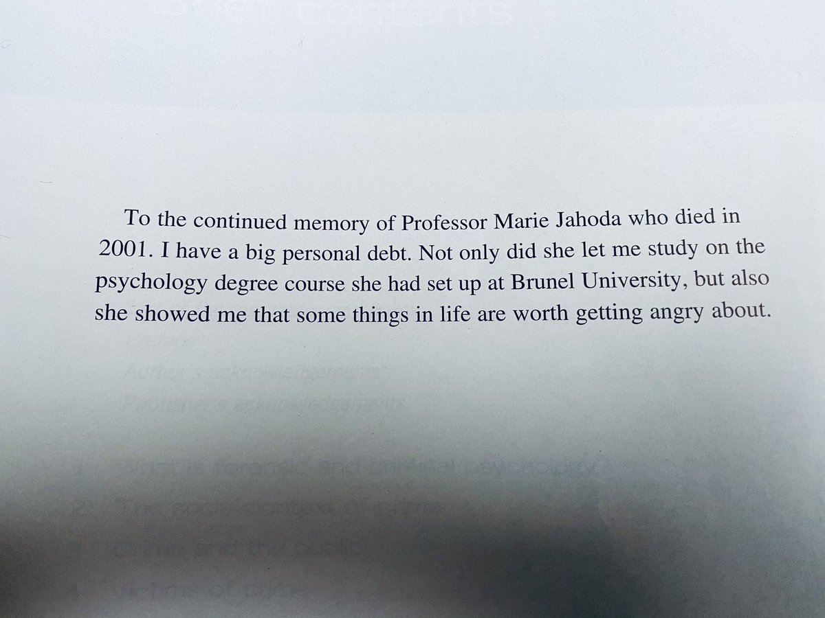 djthomson's tweet photo. I have a forensic psychology textbook with a foreword dedicated to Marie Jahoda ☺️☺️ https://t.co/AH2vCylUXo