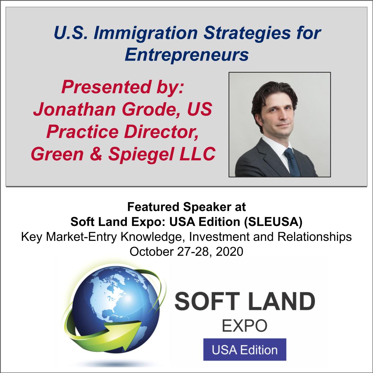 Join Jonathan Grode at the first-ever Soft Land Expo: USA Edition (SLEUSA), a virtual event for companies seeking to internationalize into or out of the U.S. Learn more: accelevents.com/e/SoftLandExpo… #GreenSpiegelUS #GlobalTrade #InternationalTrade #SLEUSA <a href="/softlandpartner/">Soft Land Partners</a>