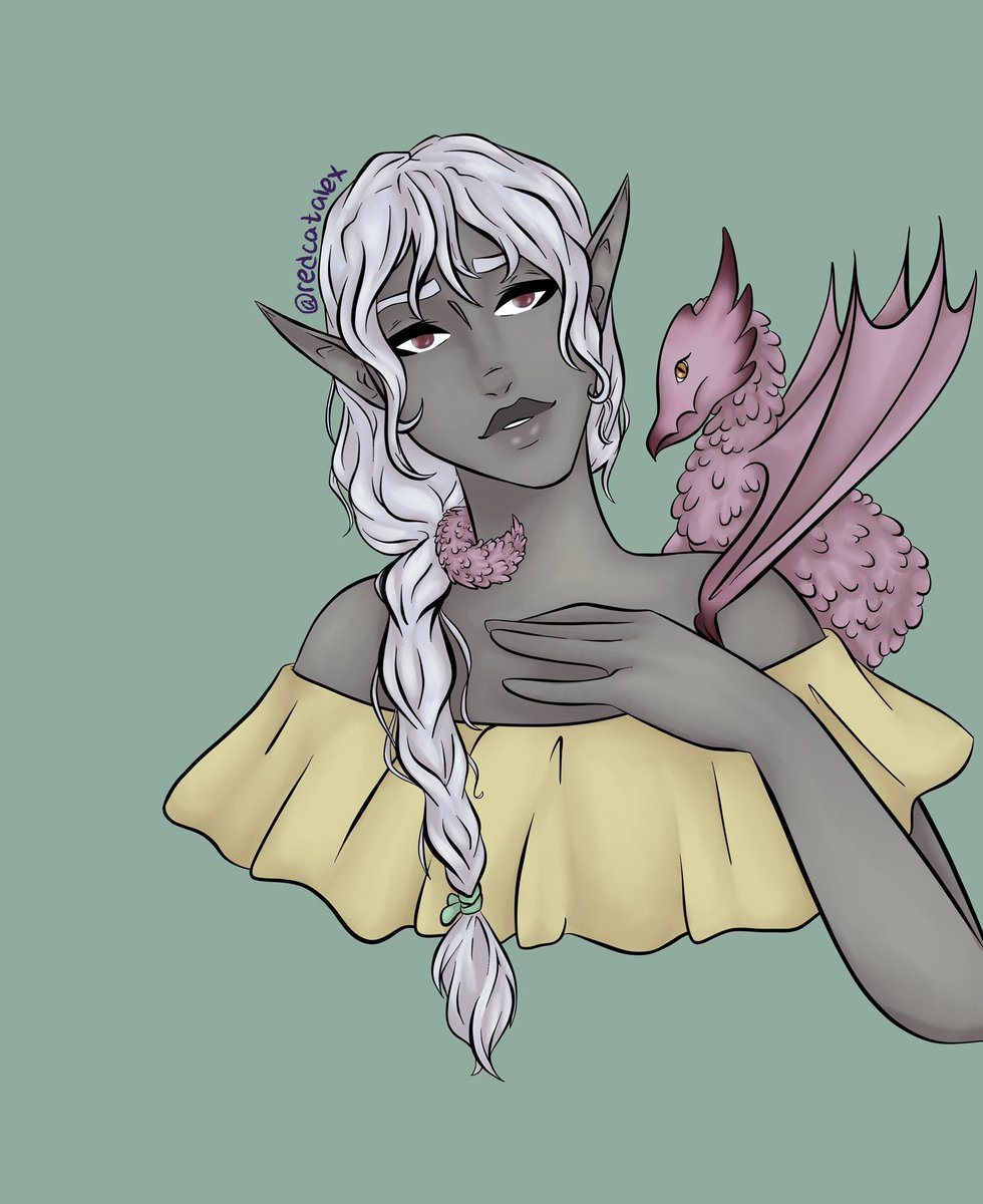 RedCatAlexArt's tweet photo. Mina with her seeing eye dragon, Petal 🥰 #darkelf #elf #dragon #smalldragon #pinkdragon #prettyelf #elfgirl #animeart #digitalart #digitalartist #digitalillustration #myart #art #artistsoninstagram https://t.co/DvZIIkuwuj