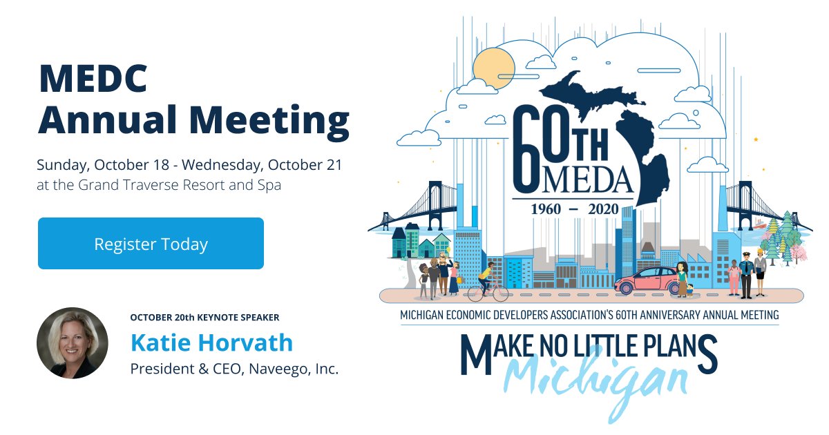Naveego CEO Katie Horvath will be a keynote speaker October 20th at the 60th Annual MI Economic Developer Association's annual meeting. This year's focus 👉"Make No Little Plans, MI"! 
bit.ly/33LWMar