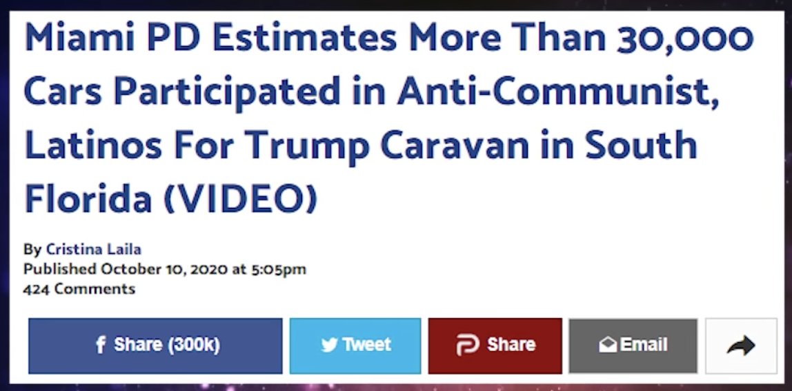 InfamousOne13's tweet photo. BREAKING NEWS: @JoeBiden #bidens Car parade only had 15 cars attend lol yet, #trump2020 #lationsfortrump Car parade had 30,000! lol but they say #BidenHarris2020 is leading in the polls? 🧐🤣🤔 #miami #florida #TrumpCaravan https://t.co/y1UiF6X3Z8
