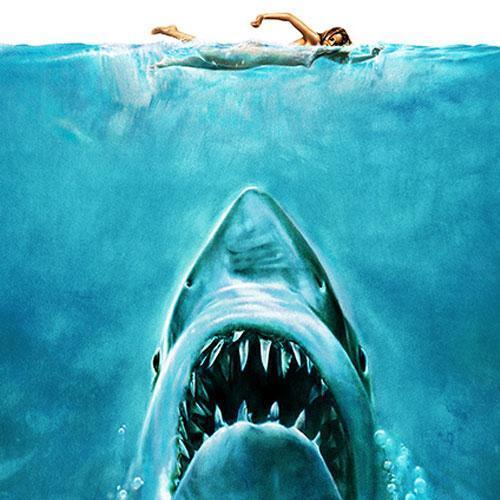 HorrorCarnival's tweet photo. An original pencil rendering of the iconic Jaws poster image by the artist who created it, Roger Kastel, side-by-side with the movie poster. https://t.co/8YTd0Lsm2v