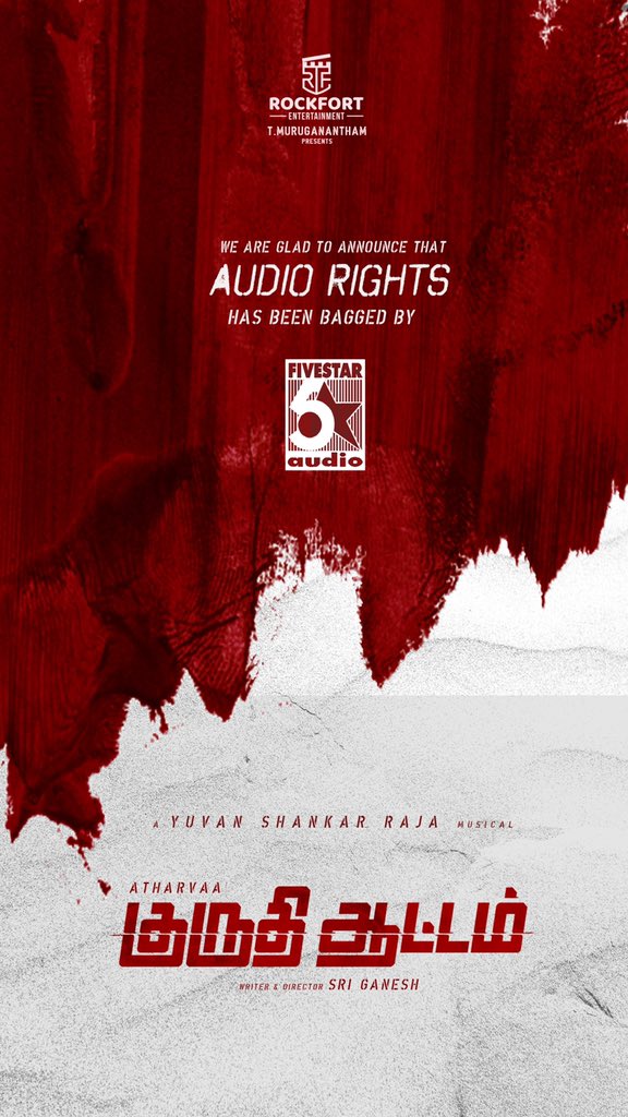📢 #KuruthiAattam audio rights bagged by @FiveStarAudioIn . @thisisysr magic is going to steal your hearts.We are going to fill your ❤ with his soulful songs very soon. #yugabharathi #karthiknetha @sri_sriganesh89 @Atharvaamurali @priya_Bshankar @kbsriram16 @DoneChannel1