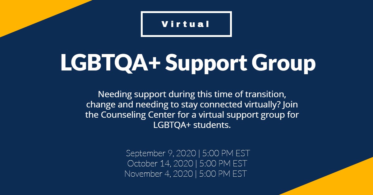 The Counseling Center is offering a virtual support group for LGBTQA+ students. If you're interested. here's the link for more information. bit.ly/3jWockL