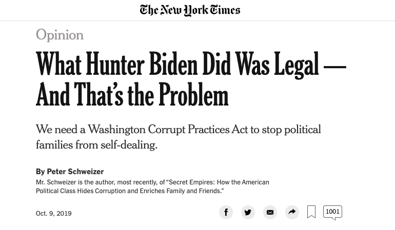 It's not for lack of trying that the smears didn't land this time around. NYT still gave Schweizer, who fed them misinformation in 2016, a platform to try to start the ball rolling on Hunter Biden-related content.  https://www.mediamatters.org/peter-schweizer/ny-times-elevates-peter-schweizer-again-and-doesnt-even-mention-his-work-breitbart