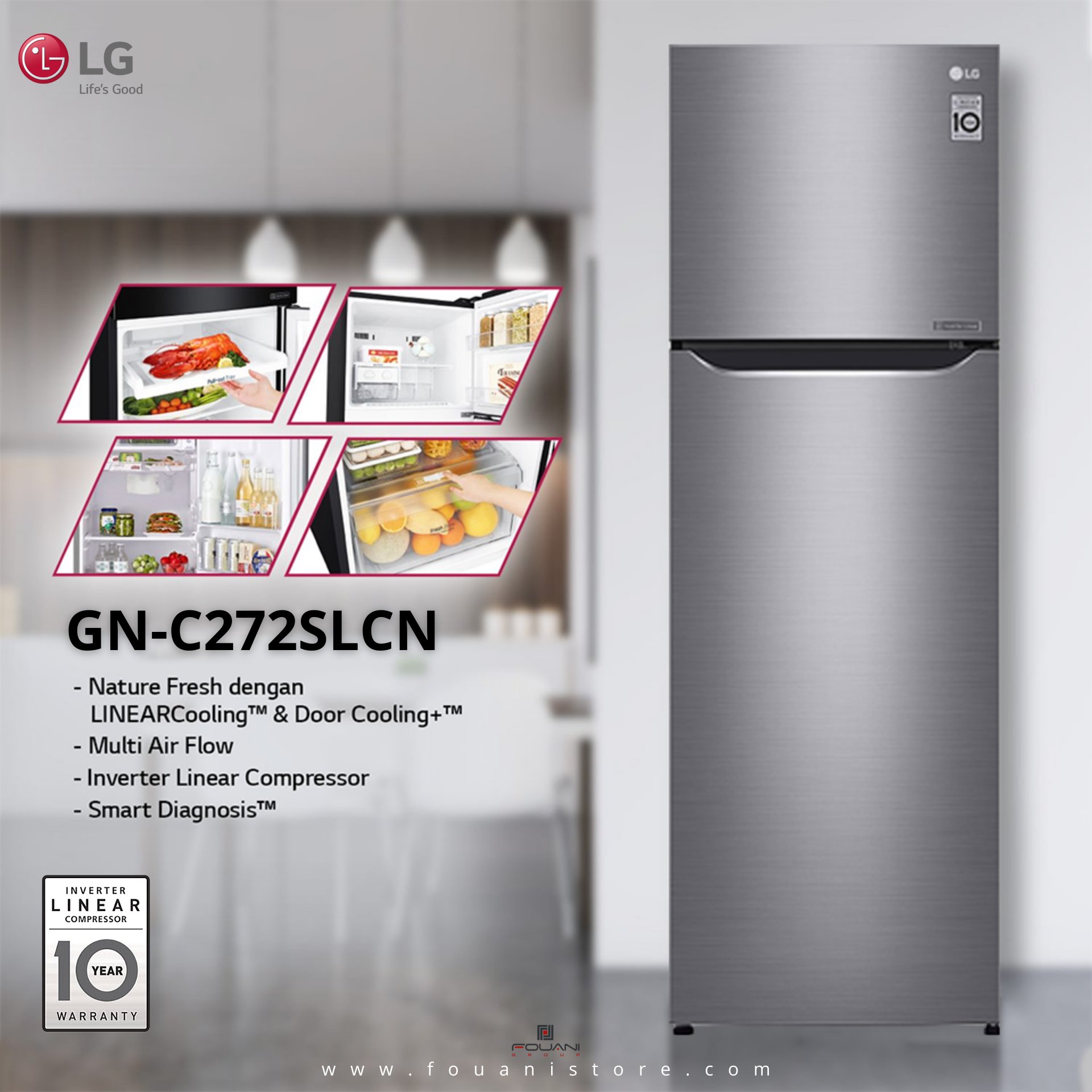 Foran Start reparere Fouani Nig Ltd - LG Electronics on Twitter: "LG Top Freezer GN-C272SLCN  Refrigerator keeps your food fresher longer with #LINEARCooling and  #DoorCooling which makes the inside temperature stay cool evenly. For more