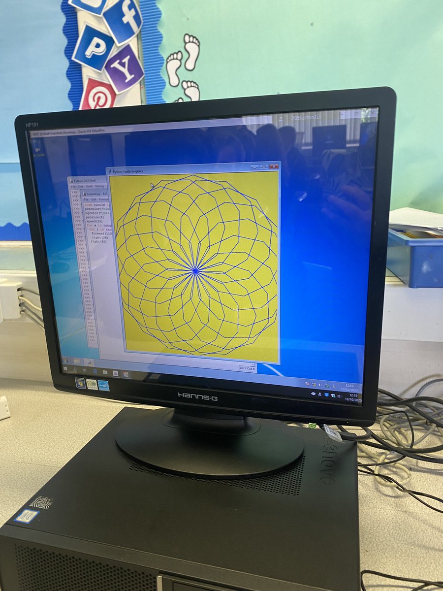 misscsutton's tweet image. Excellent work from @Whitmorehigh7 today. We have been learning to program using Python and about loops today. They have created a decagon with a loop within a loop. Da iawn year 7!