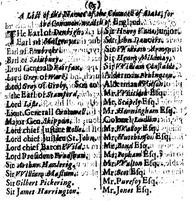 BunyanSociety's tweet photo. After the trial of Charles I, Harrison was nominated to the council of state when it was first constituted in January 1649, though (as this list below shows) he was not actually elected to it until 10 February 1651. The council contained numerous fellow #regicides. https://t.co/khBmr0G6ME