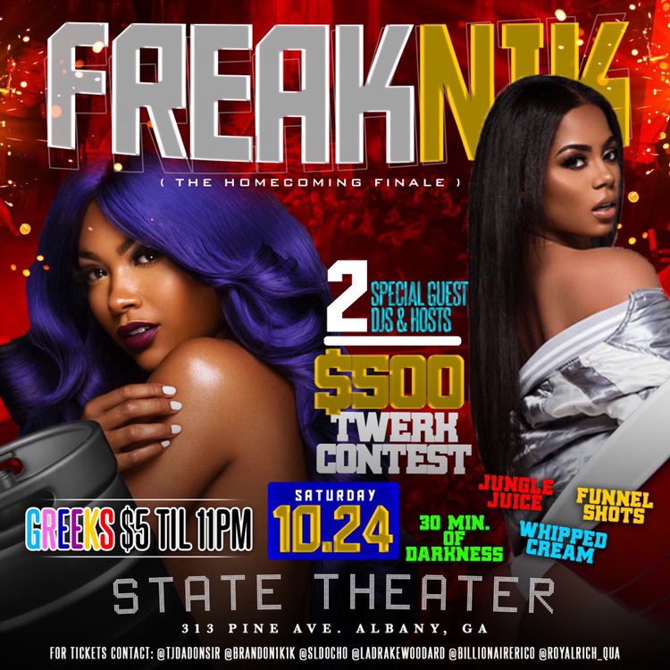 Kaaythadoll's tweet photo. 🔥Hoco Grand Finale 🔥
30 Minutes Of Darkness
🌚
Greeks $5 Til 11
⏳
The Return Of Juice Wars
🥤
Live twerk contest🥴🔥🍑
For Tickets Contact: 404-901-8798 , 706-524-4420 , 706-593-9978,@SldOcho @jaxxspaa1 @OchoPosey
#FreakNikHomecomingFinale #TheLittCommittee https://t.co/oyUtO0Vr85