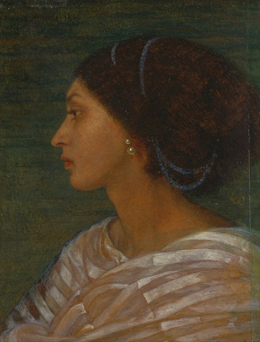 Day 13: Fanny Eaton, Jamaican-born domestic worker/ artist's model, immortalised in Pre-Raphaelite paintings. Artist, Gabriel Dante Rossetti wrote to another artist about Eaton's great beauty, significant given rigid Victorian beauty standards  #BlackHistoryMonth    #BHM  