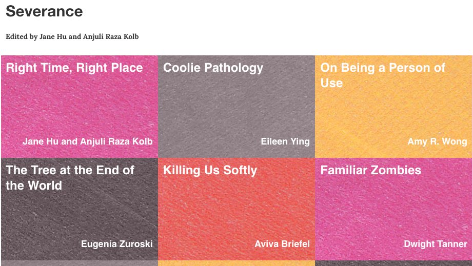 AtPost45's tweet image. 🚨 🚨 ATTN 🚨 🚨

Our cluster on Ling Ma’s SEVERANCE is now out! 

🧟🧟‍♂️🧟‍♀️

Ed by @hujane &amp;amp; @anjulifatima &amp;amp; feat
@theleenbean
@amyrwong
@zugenia
@ABriefel
Dwight Tanner
@summerkimlee
@lqtang
@alixbeeston
Aaron Bartels-Swindells
@danielledywong
@dora__zhang

bit.ly/3dmhTEu