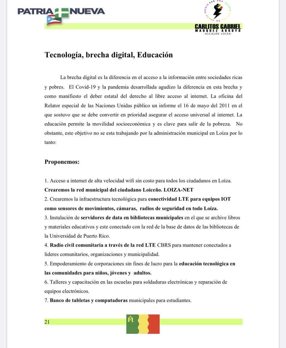 carlitosxpr's tweet photo. CREEMOS EN UN ACCESO LIBRE Y GRATUITO DE INTERNET PARA LA EDUCACIÓN D NUESTRO PUEBLO “LoízaNET:Crearemos red d internet en alta velocidad ‘Citizens Broadband Radio Service -FCC 2015 (CBRS)’ para que todos en Loíza tengan acceso  gratuito a el servicio fundamental.” 
#PatriaNueva https://t.co/vrMIeVTDvl