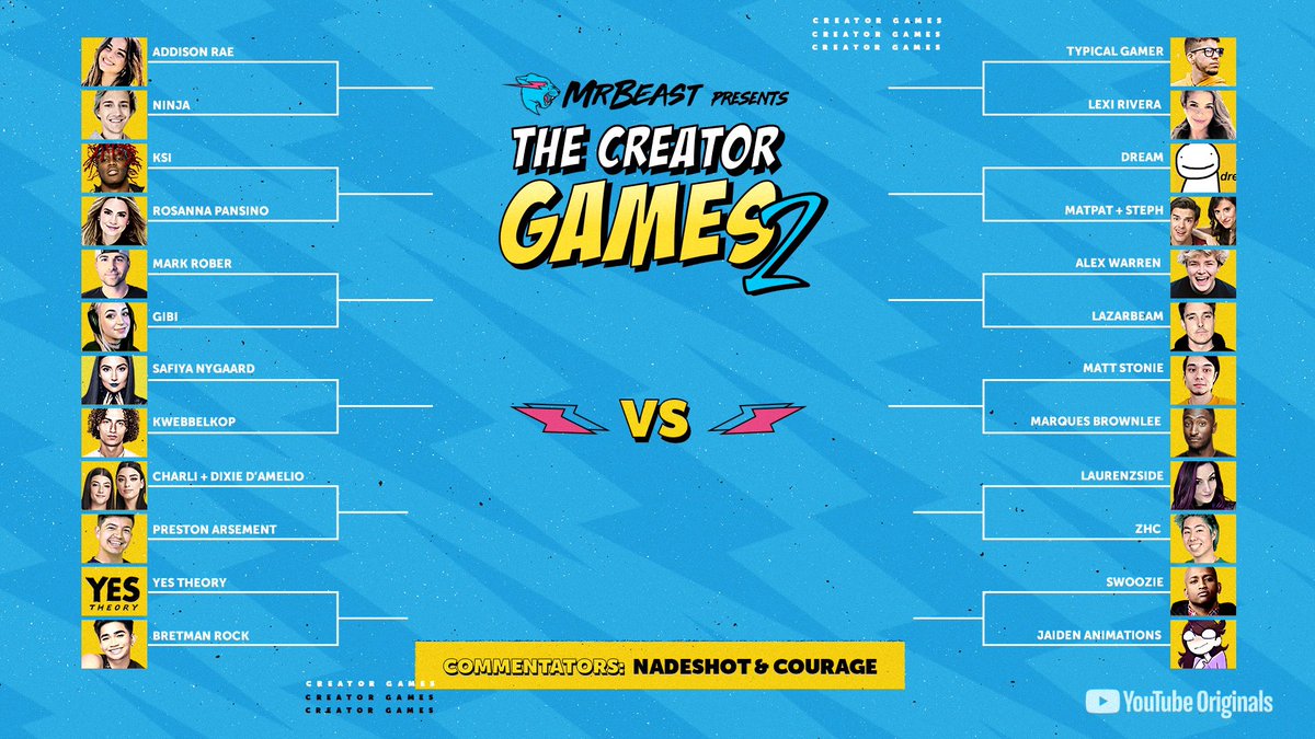 Creator Games is back for round 2 on October 17th! These 24 Creators will be competing in Trivia to see who the smartest creator in the world is 😈

Reply who you think will win!