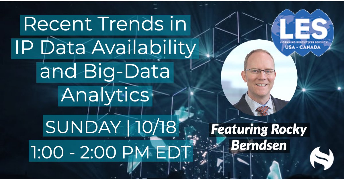 harrityllp's tweet photo. Harrity's @RockyBerndsen talks 'Recent Trends in IP Data Availability and Big-Data Analytics' during the @LESUSACanada annual meeting on 10/18 at 1:00 PM.  Register now at https://t.co/0tdSfOTIKG. #patentanalytics #harrityanalytics https://t.co/4pafIMx2G9
