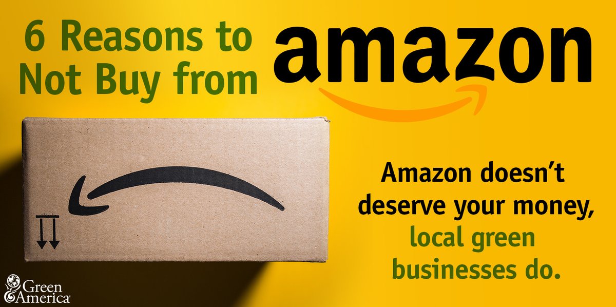 GreenAmerica's tweet photo. Amazon: 

-Exploits workers
-is powered by fossil fuels 
-fights tax laws 
-creates excessive waste 
-cut worker benefits 
-contributes to wealth inequality

Our everyday choices matter. #PassOnPrimeDay #BreakUpWithAmazon

@athenaforall https://t.co/GCpFbICM3Y