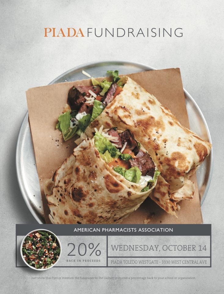 APhAUT's tweet photo. Come support APhA at our fundraiser at Piada on Central Ave tomorrow, October 14th! 

Mention APhA or show this flyer when checking out to show your support! 🍝 https://t.co/CBqSEFJoCp