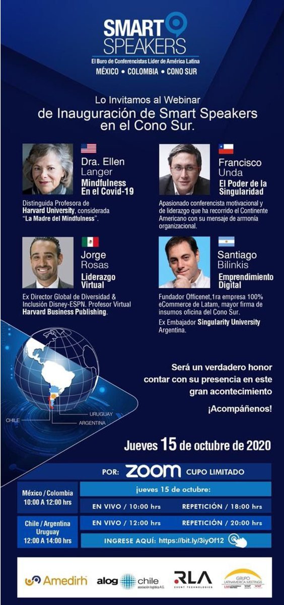 Los Invitamos a ser parte del Webinar de Inauguración de Smart Speakers en el Cono Sur, que dará inicio este Jueves 15 de Octubre. Agéndalo! y no te pierdas esta oportunidad totalmente gratuita. Para participar, sólo debes ingresar al siguiente Link: smartspeakersweb.com/proximo-webinar