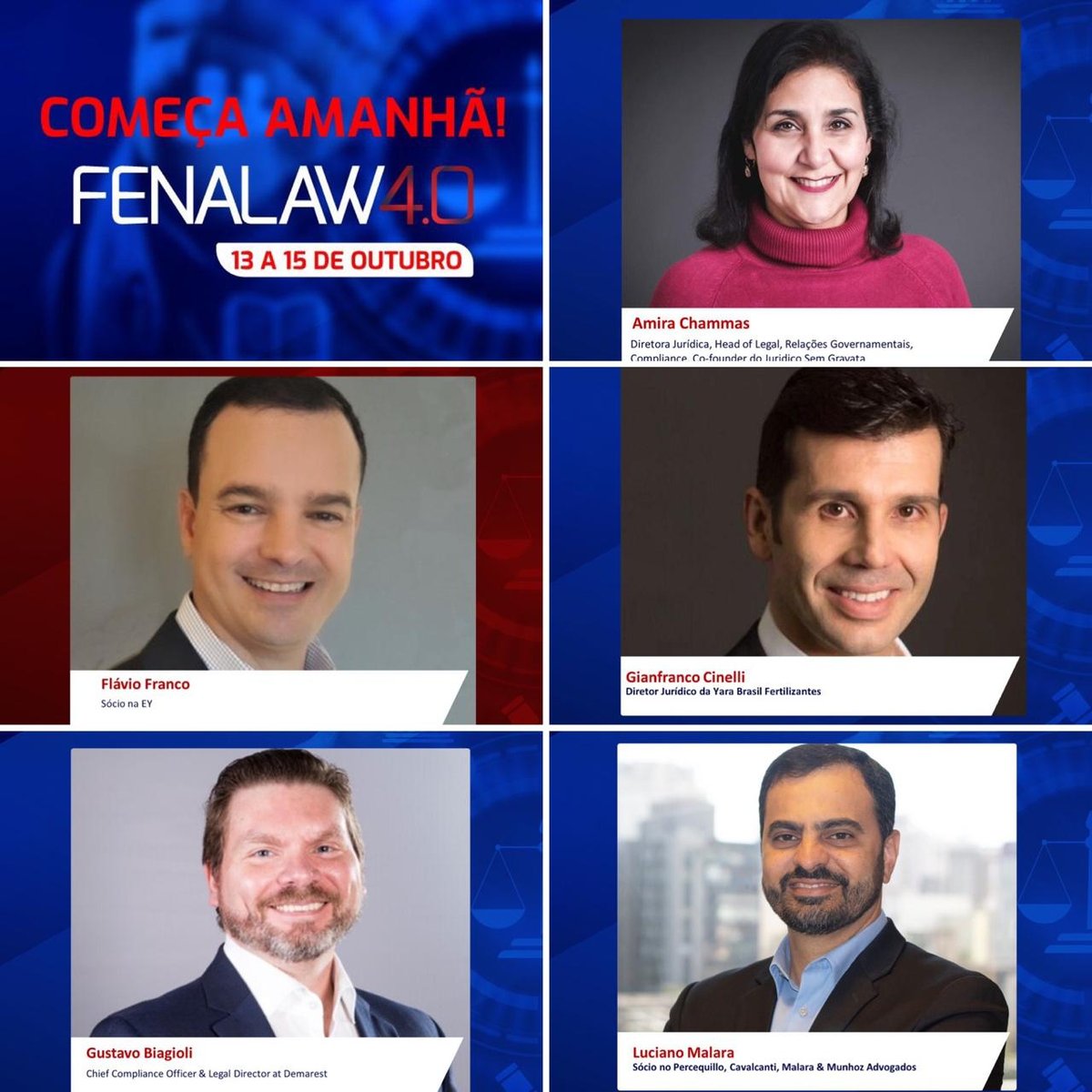 Não teremos live nesta semana, mas não deixe de acompanhar esse time desengravatado de ponta no maior evento para o segmento jurídico do Brasil, a Fenalaw 4.0.

#juridicosemgravata #jsg #juridico #gestãojurídica #institutojurídicosemgravata