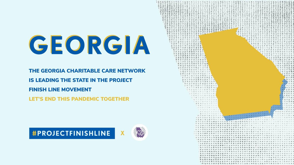 CovidFinishLine's tweet image. Announcing #ProjectFinishLine State Lead @GaCharityCare.

There are more than 90 free and charitable clinics across Georgia committed to treating the 1.8 million+ uninsured. Together with our other #CovidEnders they will help underserved communities defeat #COVID19 for good.