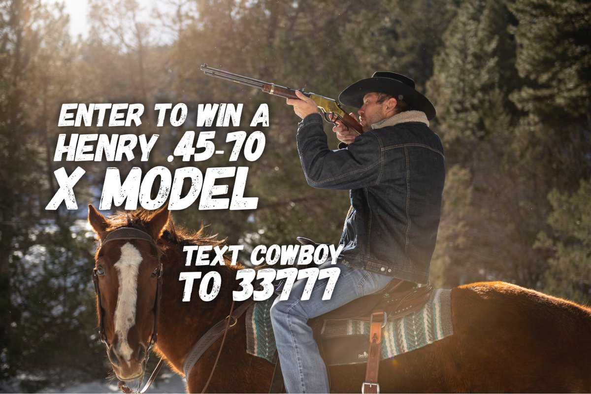 Nothing makes you feel more like a cowboy than sending a full bore .45-70 down the barrel of a lever gun.
For a chance to bring home a new, 100% American Made @HenryRifles X Model, text “Cowboy” to 33777! https://t.co/mcIliLDHeJ