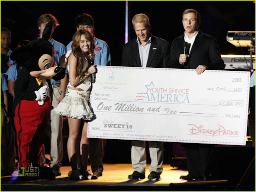 For her 16th birthday, Miley spent the day at Disneyland and put on a concert with her dad Billy Ray, as a promotional booster for non-profit org "Youth Service America". Thanks to Miley, Disney managed to deliver a $1 million donation to the organisation.