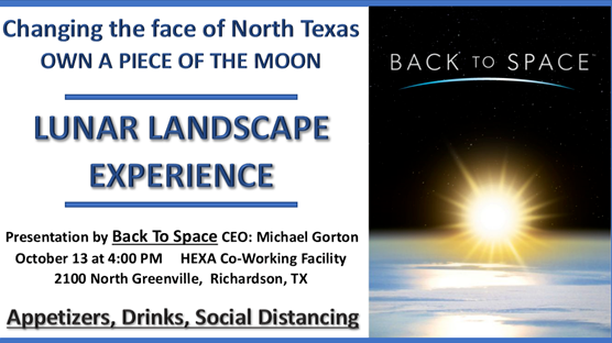 HEXA_TX's tweet photo. Tonight is the night! HEXA Coworking is excited to be bringing the lunar landscape experience to North Texas.
Email: Heather@BackToSpace.com to register or join online at this link: https://t.co/IEHgXabVzr
#EventSpace #BacktoSpace #NorthTexas https://t.co/5fv8vld5R9