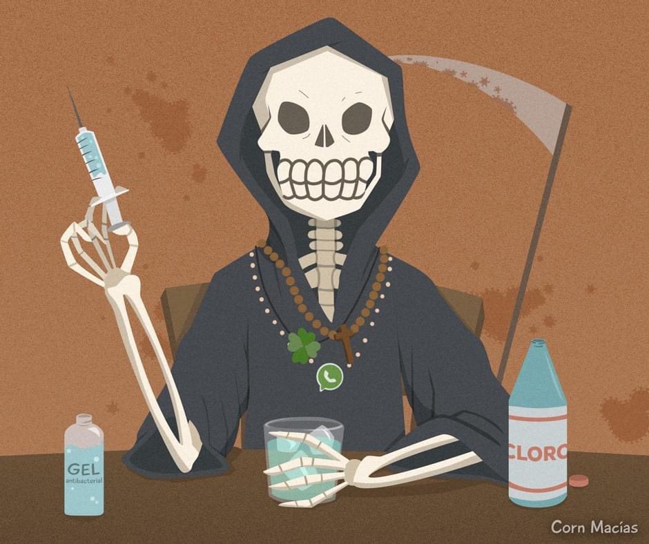 OPSOMSPeru's tweet image. #HackealaCrisis #covid_19 

“Esta pieza se llama Cita con la muerte, y representa las consecuencias de la desinformación mediante medios como WhatsApp. Tomé en cuenta tres creencias que han salido en estos días de pandemia.....&quot; - Elvira Cornish, México 🇲🇽
Gracias‼️