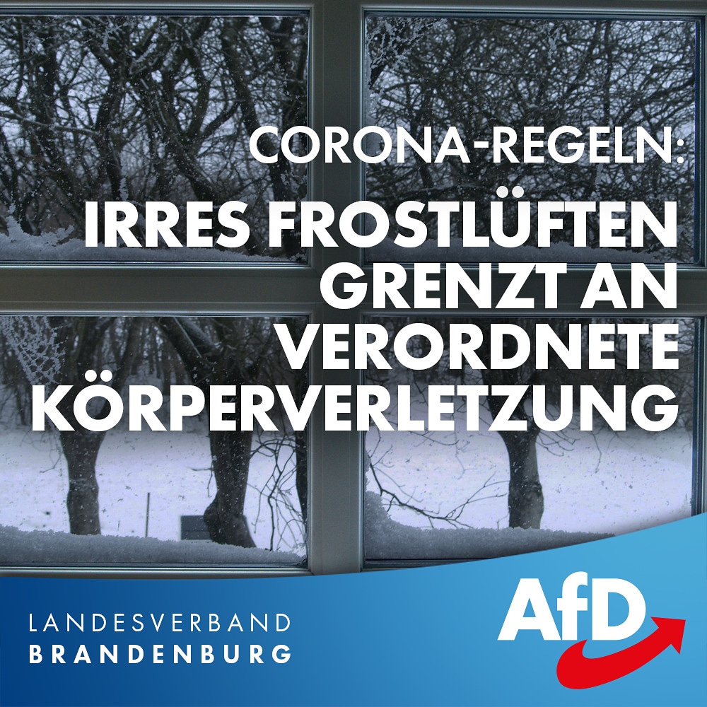 Klassenräume auch bei klirrender Kälte alle 20 Min.lüften wg #Corona? Risikogruppen schützen statt Kinder vorsätzlicher Erkältungsgefahr aussetzen! 

Komplette PM hier:
afd-brandenburg.de/2020/10/13/bir…