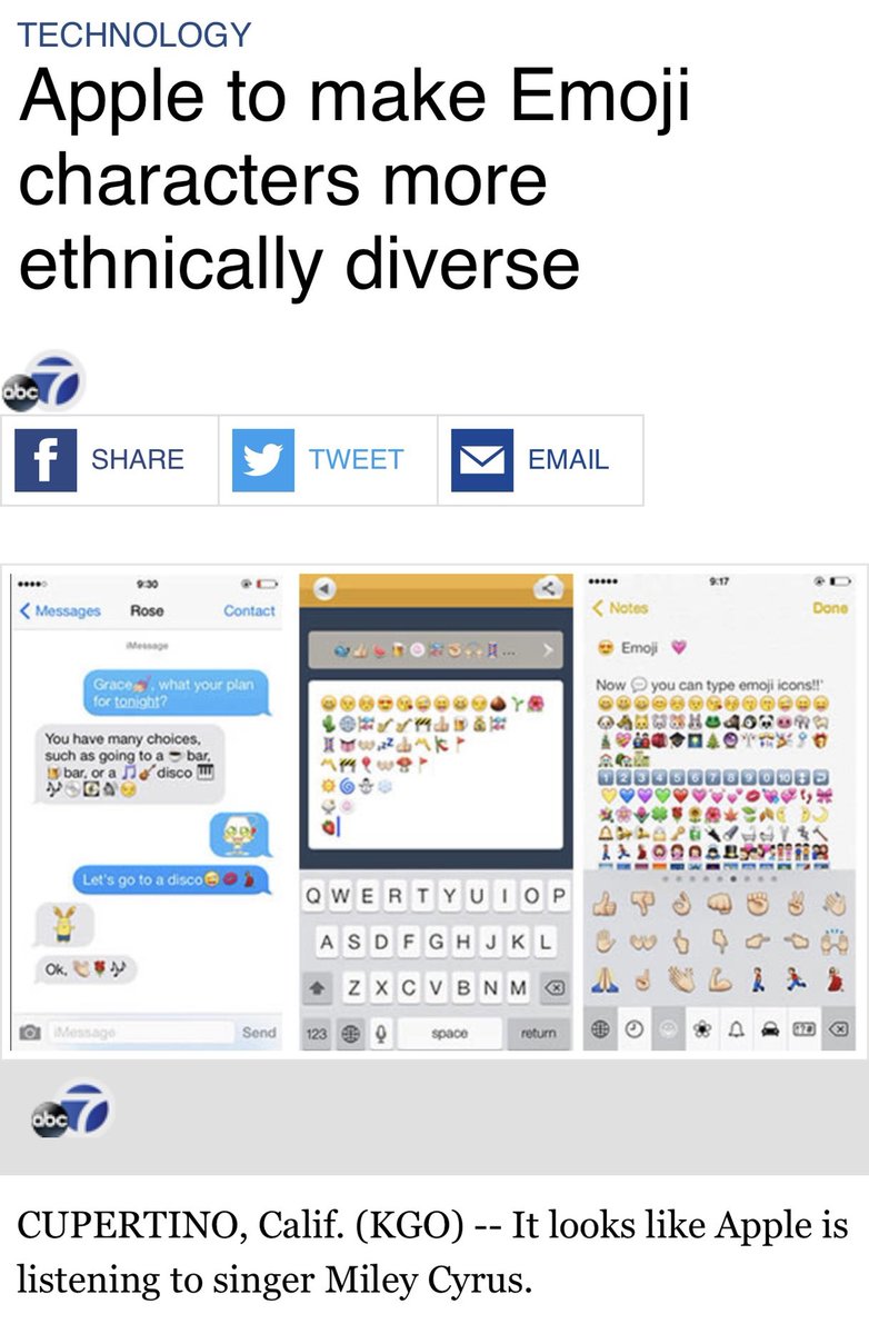 In 2012, Miley fought for the inclusion of more diverse emojis. Thanks to her insistence, shortly after Apple added more ethnically diverse emojis.  #AppleEvent