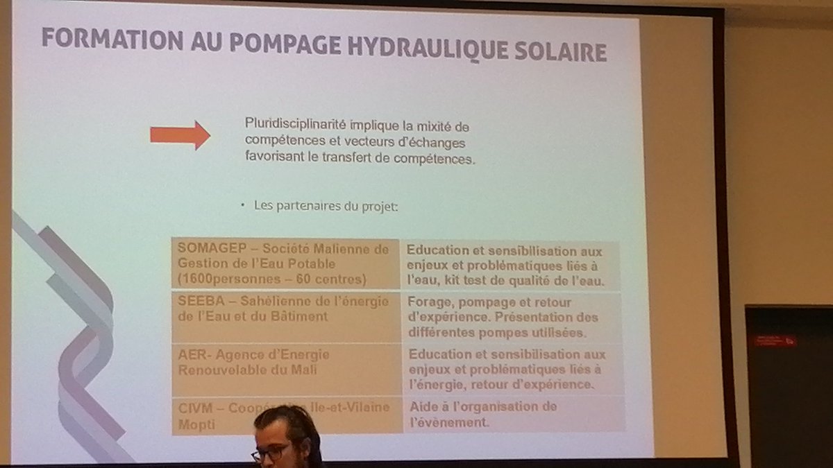 LMerliere's tweet photo. Apero pitch @RBS_RRMA Présentation du projet de #formation au #pompage #solaire par Maxime TABO chargé d'études de @QueneaEnR. Projet porté par l AIVM, avec une mixité d'acteurs pour que les échanges Nord/Sud permettent une montée en compétence commune. https://t.co/8id89DowdO