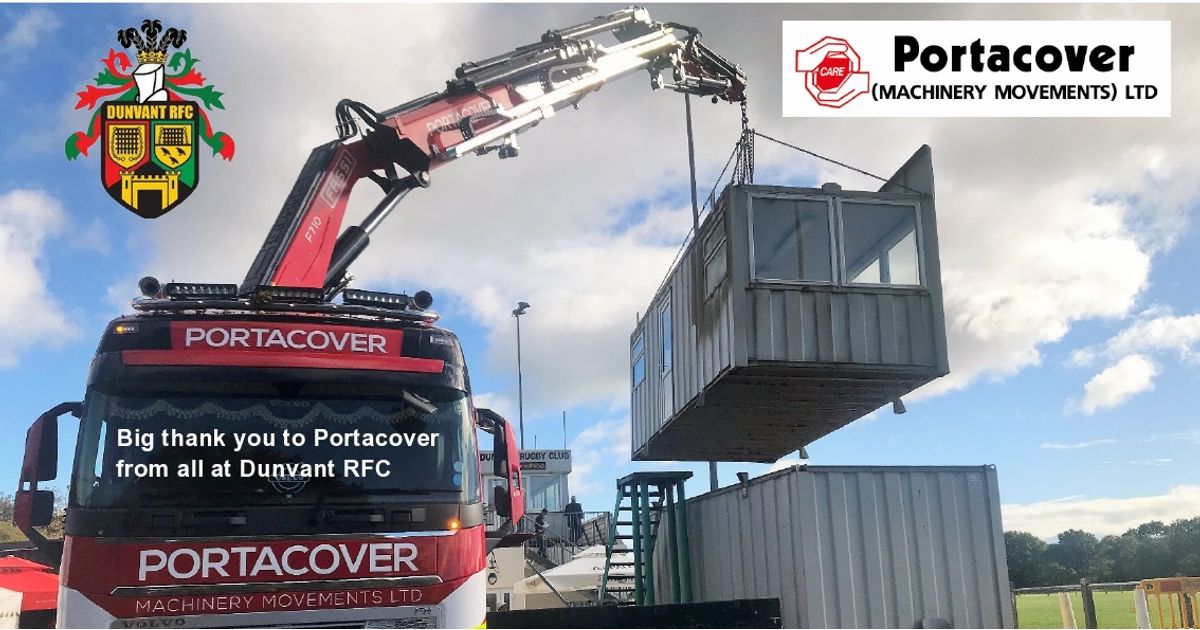 A big thank you goes to Portacover Machinery Movements  Ltd who provided their services today, free of charge, to assist the development of further outside entertainment areas at Dunvant RFC.
dunvantrfc.co.uk/news/a-big-tha…