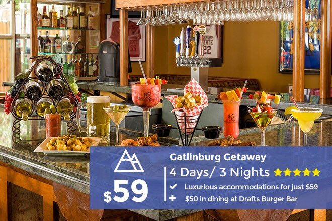HolstonTravel's tweet photo. Enjoy a 4-day/3-night Gatlinburg getaway at Westgate River Terrace Resort plus $50 in dining at Drafts Burger Bar, all for just $59. Click the link in our bio to book now or learn more! #WestgateResorts #HolstonTravel #Thanksgiving2020 #Gatlinburg #Gatlinburg2020 #Vacation https://t.co/5LVGG3Ijrh