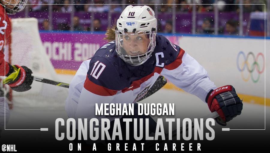 NHL's tweet photo. Enjoy retirement, Meghan Duggan (@mduggan10)! 🥇

@NHLdotcom has more ➡️ https://t.co/VNrqjBbp9e https://t.co/nyIpv5nKMg