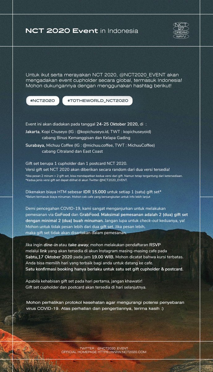 MichuuCoffee's tweet photo. Nah T&amp;C NCT 2020 yang ditunggu para NCTzens sudah keluar nih. Silakan dicek yaa! 😘
#NCT2020 #TOTHEWORLD_NCT2020 https://t.co/Bsvxgjc0Pz