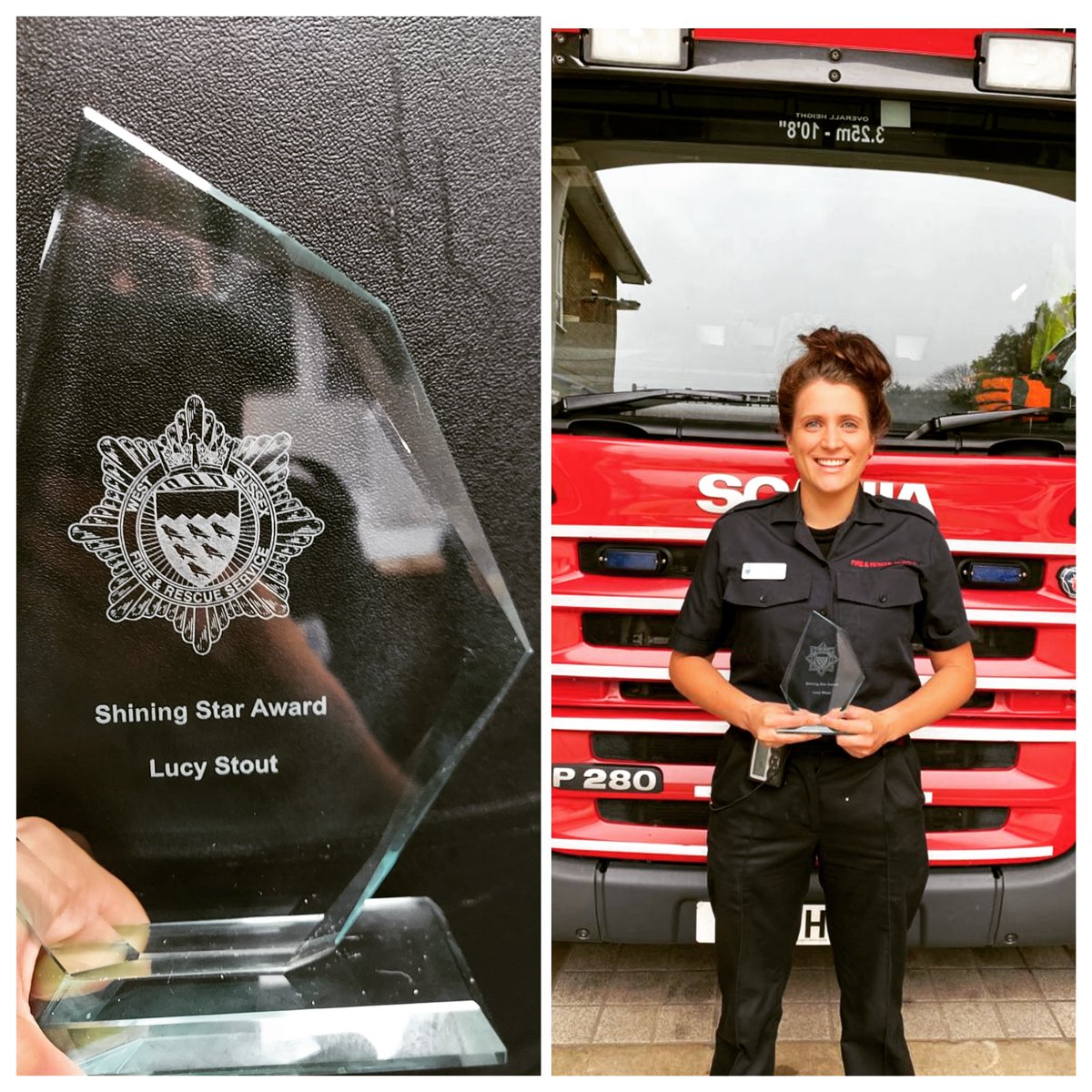 ⭐🚒 Absolutley overwhelmed that I've been awarded West Sussex Fire and Rescue 'Shining Star.' This is one of my proudest moments.
Thank you very much to those who nominated and said such kind words. I feel truly blessed.  #worldsbestjob #pride #grateful #supported 😃👩🏻‍🚒