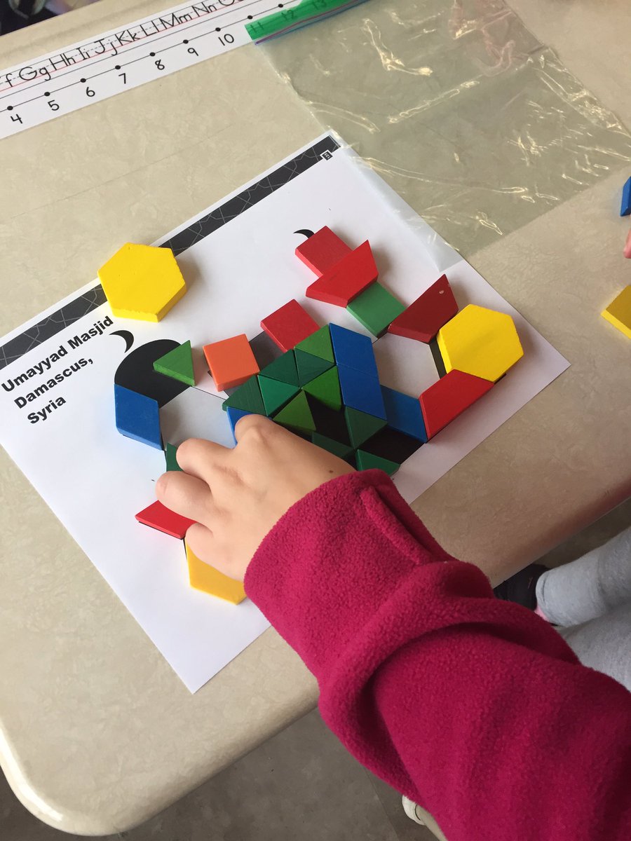 October is Islamic Heritage Month. <a href="/CollBayLDSB/">Collins Bay PS</a> Ss use pattern blocks and colour to explore Islamic architecture. <a href="/LimestoneDSB/">Limestone District School Board</a>