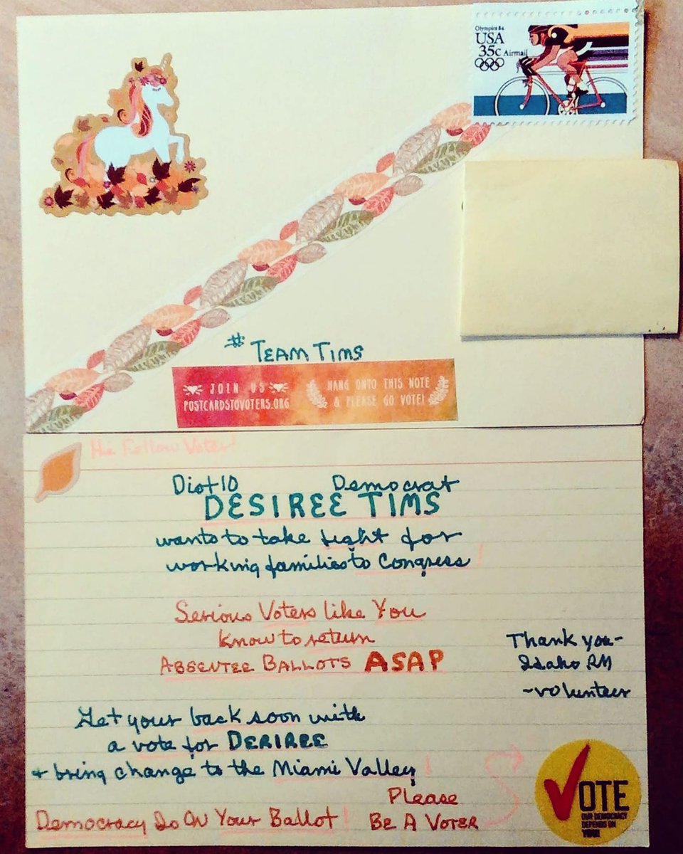 miracleguppy's tweet photo. @DemocratWit
First batch of 10 from ID to OH for Desiree Tims in Tue's mail. 😷📬🌊 #TeamTims #PostcardsToVoters #VoteOH #TimsForCongress @TimsDesiree https://t.co/qXlIClg575