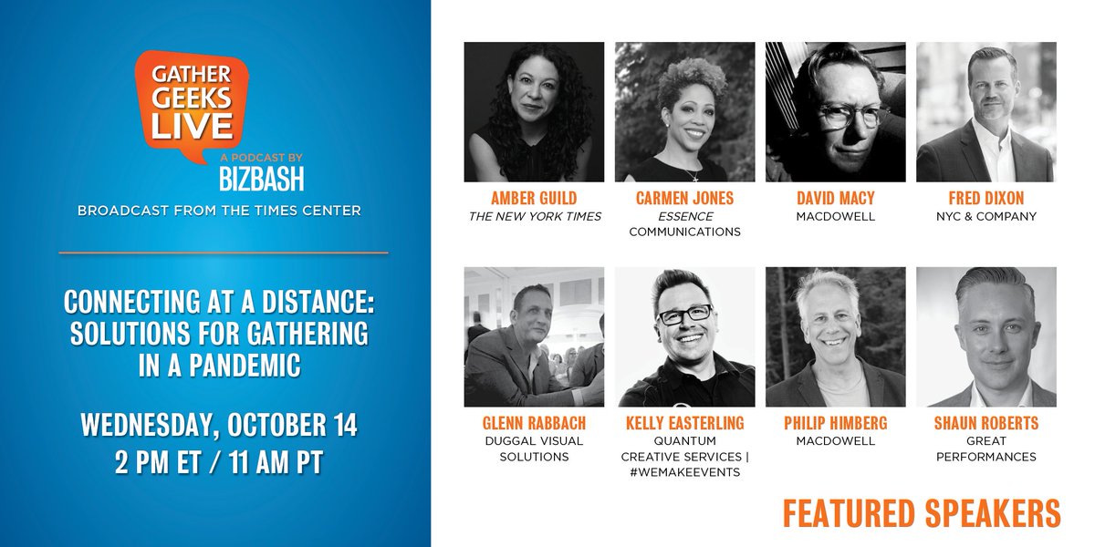 Don't forget to tune in tomorrow, 10/14 at 2pm ET/11am PT, as <a href="/davidadler/">David Adler</a> sits down with @nycgo, <a href="/Essence/">ESSENCE</a>, <a href="/nytimes/">The New York Times</a>, #WeMakeEvents, and other industry innovators for a special video edition of <a href="/GatherGeeks/">GatherGeeks</a>, broadcast from The Times Center. Register now: bizba.sh/gg2020