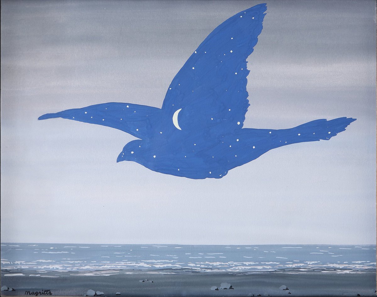 startStudiosUK's tweet photo. Today in Art class we made a watercolour painting based on  “Le Baiser” by René  Magritte (1898-1967) a Belgian surrealist artist.

#startstudiosuk #openealing #artclass #childrenart #kidsart #watercolour #magritte #bird #nightandday https://t.co/MK5KLeCsC2