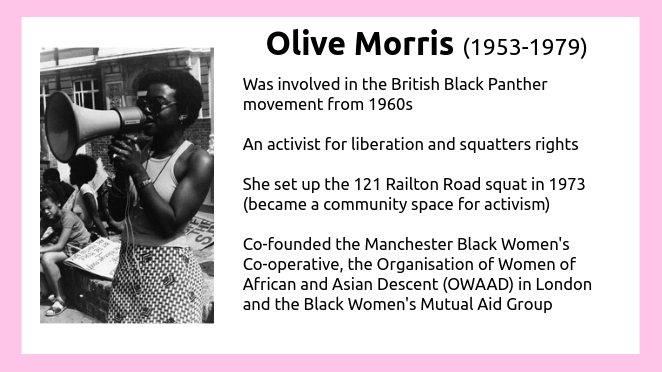 abertayfemsoc's tweet photo. For #BlackHistoryMonth we have decided to focus on Black British Feminists who have helped empower people of all races and gender 
Today our focus is on Olive Morris 📢 https://t.co/y5JnZ43KXK