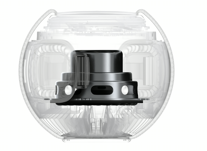 tomwarren's tweet photo. The inside of the HomePod mini has Apple's S5 chip, with computational audio to add tuning in real-time over 180 times per second. Interesting stuff! https://t.co/YjUR45J1g7 https://t.co/dW7e6BLhCC