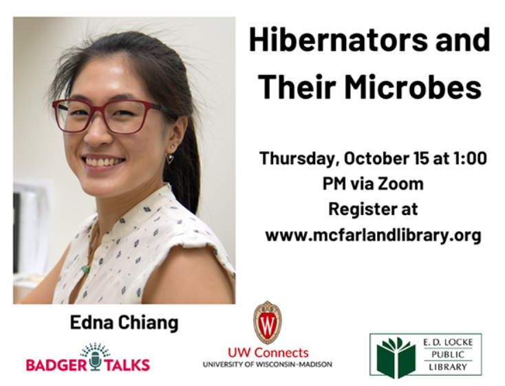 EdnaChiang's tweet photo. I'm giving a virtual talk this Thurs during @WiSciFest!
Learn why hibernating mammals and their gut microbes are cool and can help human medicine and space travel!๐
Thu, Oct 15 at 1pm (CDT)
Register here:
https://t.co/fEQaIMKMlh
@McFarlandLib #SciComm https://t.co/iawYJcXey1